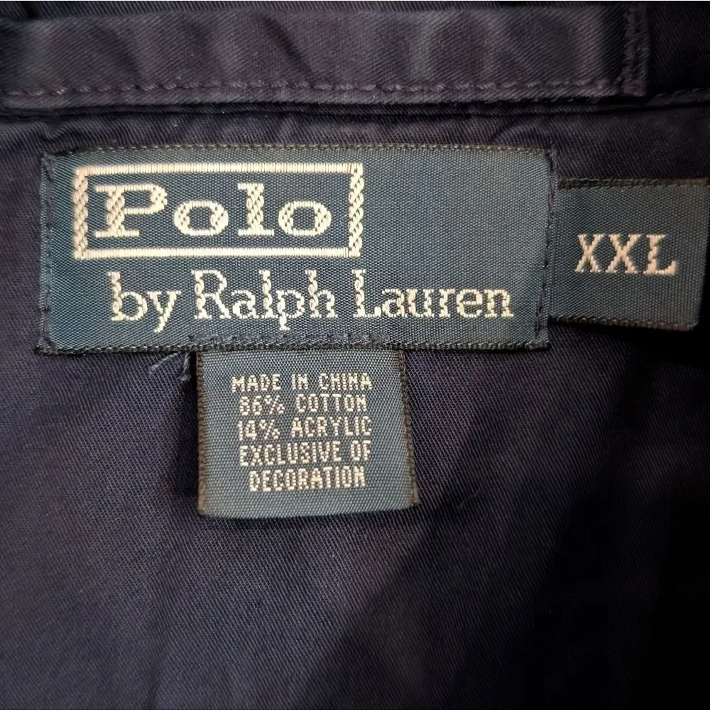 Polo Ralph Lauren Navy Hybrid Fleece Jersey Nylon Hooded Red Pony Jacket Sz XXL